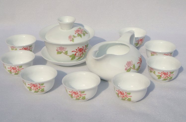 10pcs smart China Tea Set Pottery Teaset Chrysanthemum A3TM14 Free Shipping