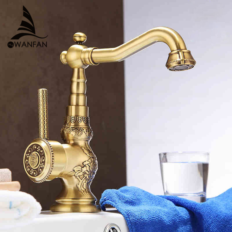 Newly Free Shipping Wholesale And Retail Deck Mounted Vintage Antique Brass Bathroom Sink Basin Faucet Mixer Tap LA10120AAB