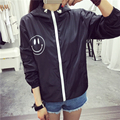 Women Basic Jacket New Fashion Hooded Smile Print Thin Outwear Windbreaker Plus Size Female Summer Spring