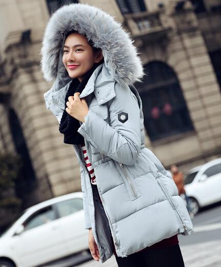 Korean Thick Long Down Coat Slim Winter Down Jacket Cotton-padded Clothes Big Fur Collar Warm Ladies Jackets Coats Parkas