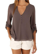 Women Summer Blouse Sexy V Neck Long Sleeve Shirts Casual Chiffon Blouses Ladies Plus Size Tops
