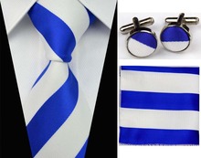 SNT0005 2014 Blue white Striped Smooth Classic Silk Neck Tie Fashion Casual Knitted Tie Necktie Cufflinks