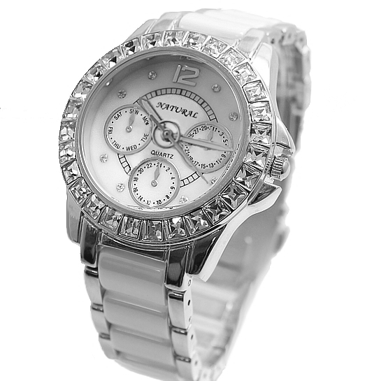 FW830G PNP Shiny Silver Watchcase White Dial Ladies Women Ceramic Bracelet Watch