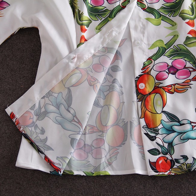 2015 Fashion Runway Style Print Short Sleeve Shirt and Print Ball Gown Skirt Women 2 pieces Set (15)