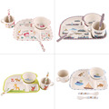 5pcs set Baby Feeding Set with Bowl Plate Forks Spoon Cup Dinnerware Set Bamboo Fiber Children