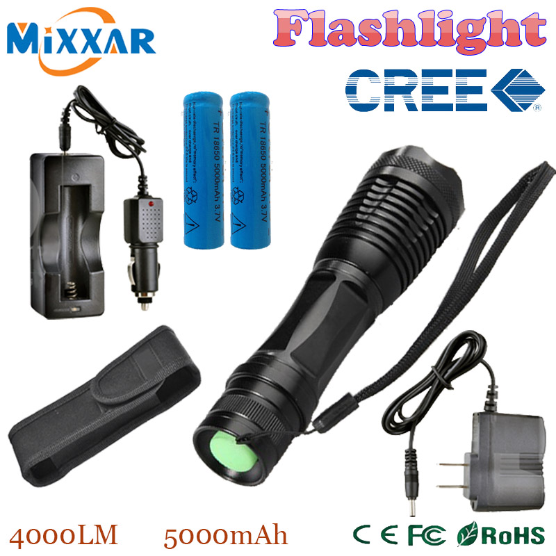 RUzk5 XM-L T6 LED flashlight 4000LM E17 Zoomable LED Flashlight Torch Lamp For 3XAAA or 18650 Battery+Charger+Holster