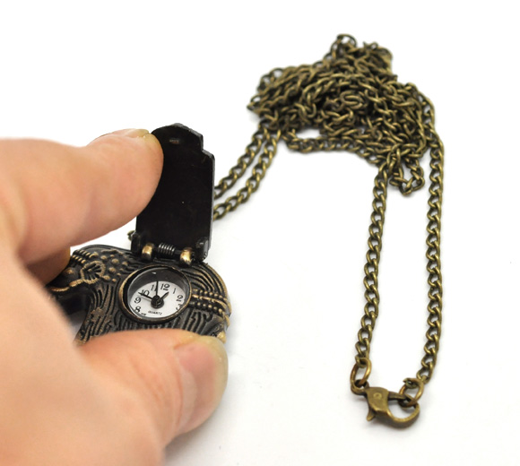 Charming Classic Vintage Mechanical 1PC Mechanical Vintage Bronze Tone Necklace Quartz Elephant Pocket Watch 84cm 33