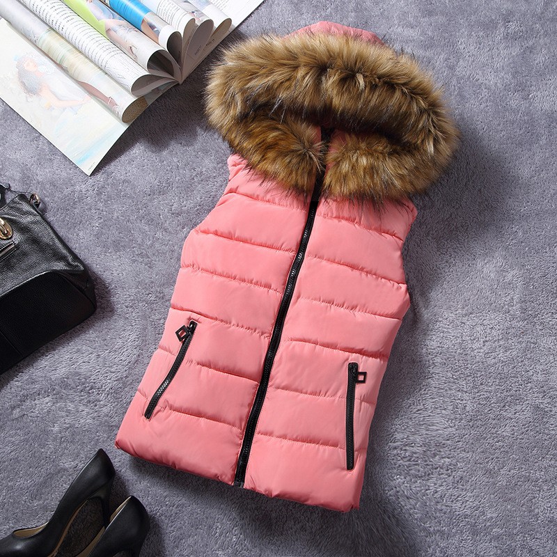 down vest with fur 0W0125 pink