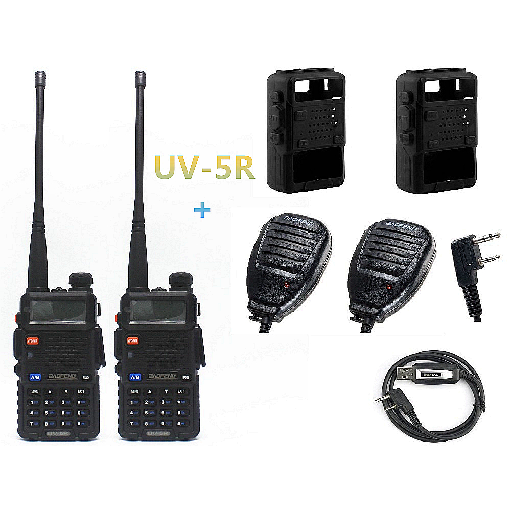 2 pcs BAOFENG UV-5R walkie talkie radios sets +2pcs baofeng speaker mic microphone +2pcs silikon case+1pcs programming cable 2 pcs BAOFENG UV-5R walkie talkie radios sets +2pcs baofeng speaker mic microphone +2pcs silikon case+1pcs programming cable