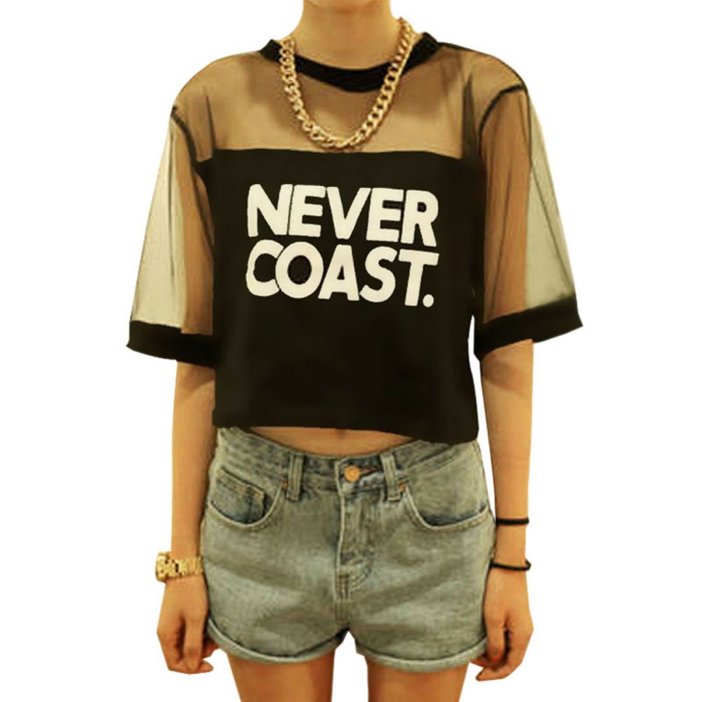 LOWEST PRICESummer Lady Women Crew Neck Gauze T-Shirt Loose Crop Tops Short Casual Blouse