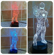 Free Shipping 1Piece 3D color changeable Avengers Iron Man laser LED Night Light USB 3D LED Mood Lamp For children toys or gifts