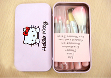 Birthday Gift Hello Kitty 7pc Box Brand Cosmetic Brush Set Makeup Kit Beauty Kabuki Face Care