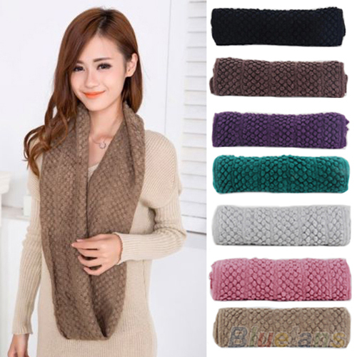 Women Girl Winter Warm Infinity Wrap 2 Circle Shawl Cable Knit Cowl Neck Long Scarf 1PY7