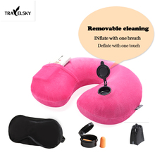 Free shipping 1set travel kit (infaltable U neck pillow+eye mask+ Earplug) 6 colors portable pillow 13406