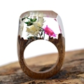 Real Flower Wooden Resin Rings Vintage Handmade Unique World Inside Secret Ring Luxury Brand Jewelry Women