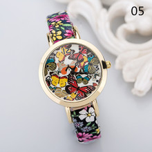 Personalized Fashion Style FeiFan PU Leather Women Watch New Arrival Butterfly Note Pattern Multicolor Casual Quartz