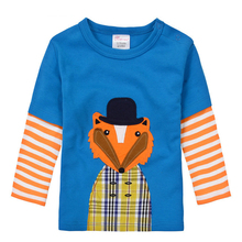High Quality Fall Winter Cute Baby Boy Girl Long Sleeve Cotton T shirts Kids Infant Clothing Children T-shirt  Blue Mr. Fox