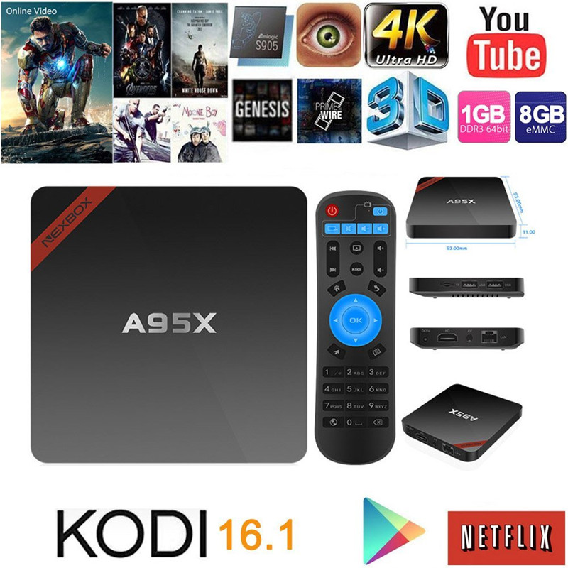 Newest Amlogic S905 TV Box A95X Nexbox Android 5.1 Box 1G/8G Quad core 2.4G Wifi KODI 16.1 Smart Media Player