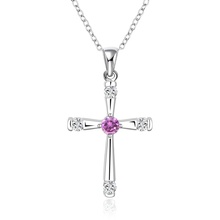 Free shipping factory direct silver plated jewelry elegant women amethyst cross necklace