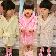 Free Shipping 2-7 Children Flannel Bathrobe 2016 Winter New Girls Hooded Warm Pajamas