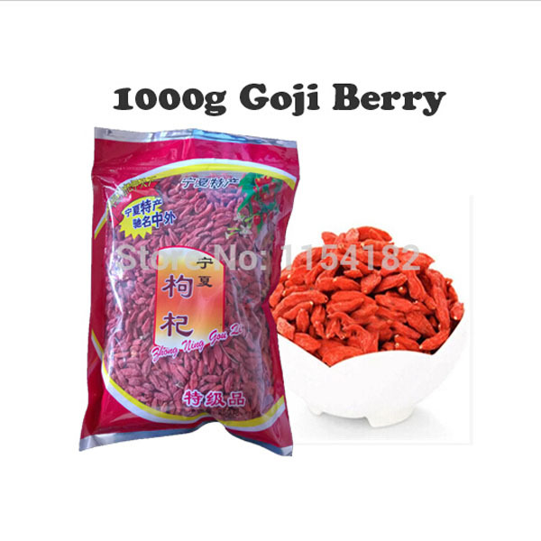 Free shipping China Medlar 1 kg goji berry 1000g bag Ningxia goji dry goqi tea for