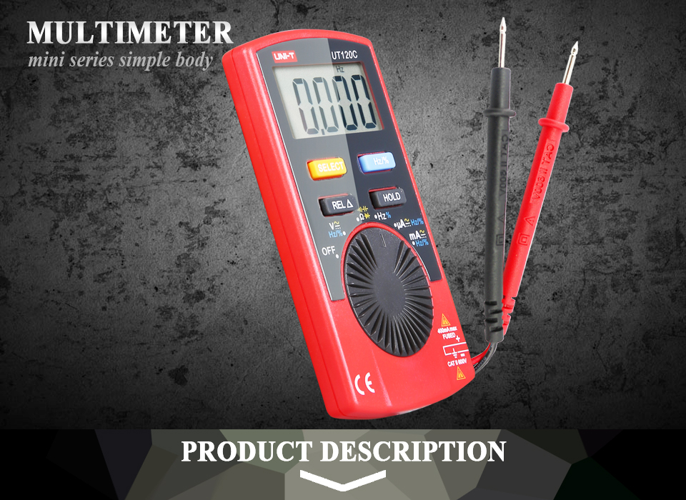 Description Picture 2 of itemUNI-T UT120C Pocket Size Stype Digital Multimeter Auto Range Tester DC AC Voltage Diode Mini Electrical Meters LCD Display