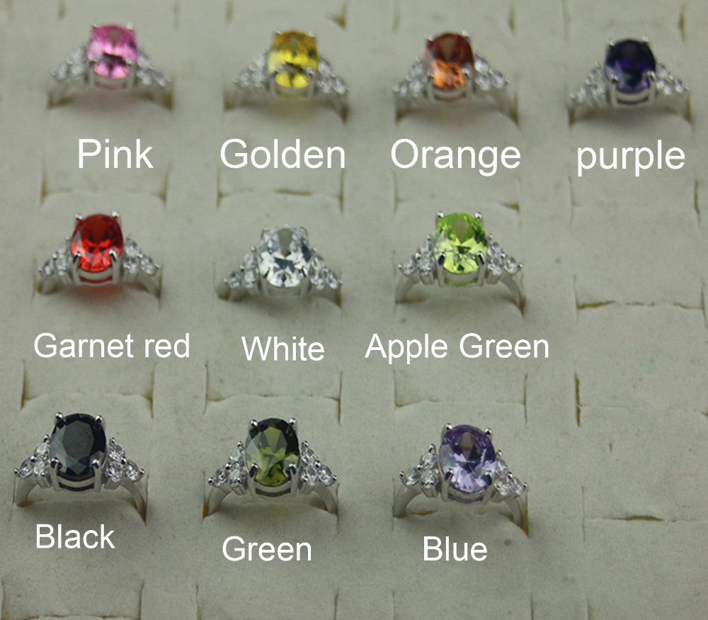 White red purple blue pink black green garnet red Cubic Zirconia Platinum Plated Ring free shipping