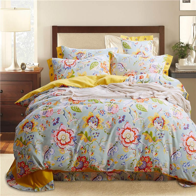 Factory Direct Bedding Set Floral Duvet Cover Set Turquoise Soft Plain