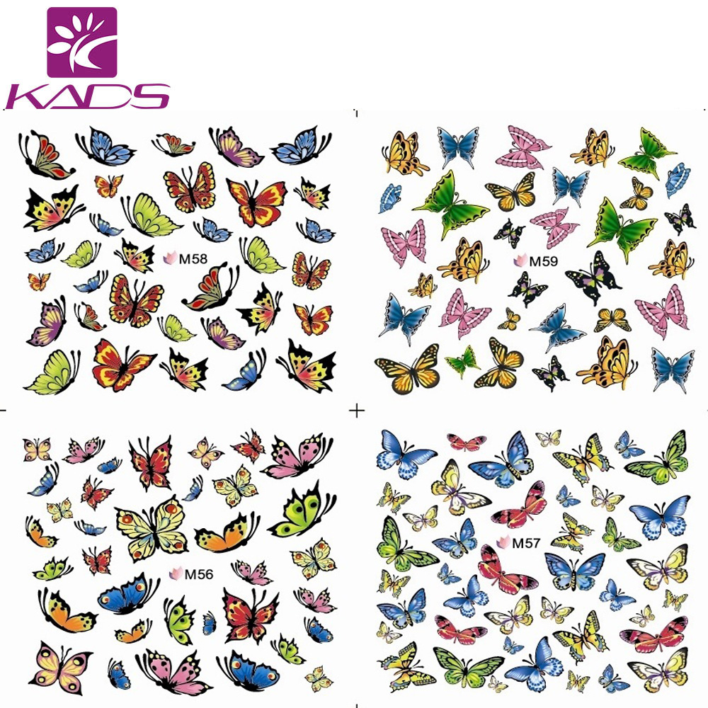 LARGE M56 59 Set 4 DESIGNS IN 1 Water decal full cover Nail Stickers Beautiful butterfly