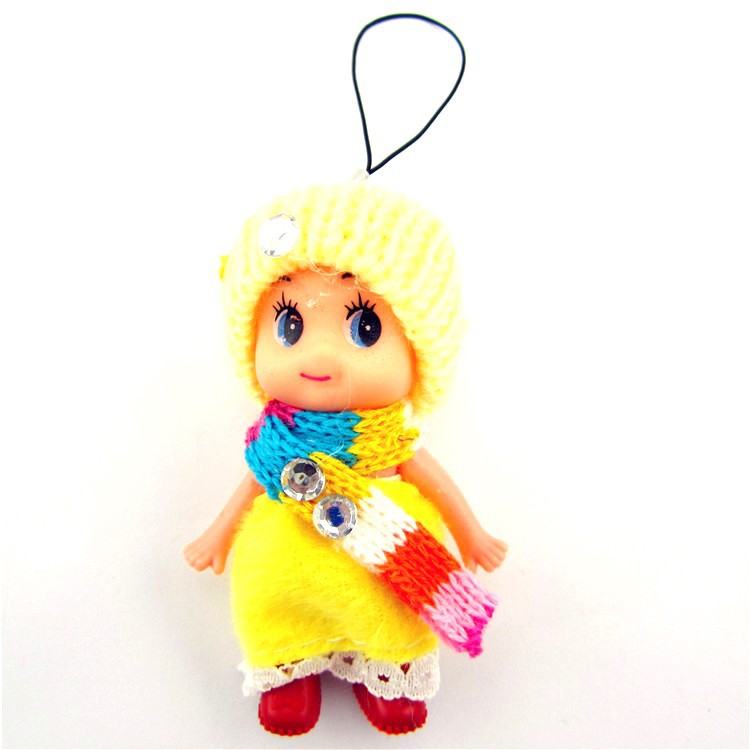 2Pcs Cute Baby Dolls Expression Interactive Mini Doll Cell Phone Keychain FS 