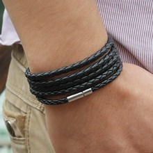 Free Shipping The New 2015 Men’s Artificial leather BraceletsHandmade Knitted Round Rope Turn Buckle Bracelet Hot Sale YK2016