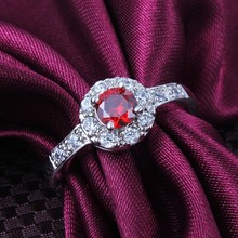 GALAXY Fashion Jewelry Red CZ Diamond Ruby Rings With 18K White Gold Plated Wedding Rings For