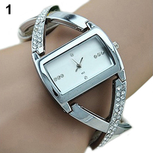 2015 New Womens Crystal Rhinestone Stainless Steel Dress Watch Accent PU Leather Strap Analog Quartz