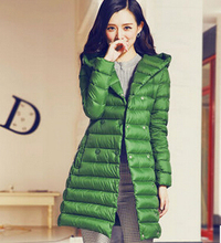 free Shipping woman The 2015 winter velvet jacket women’s lightweight slim models in the long hooded down jacket with a belt