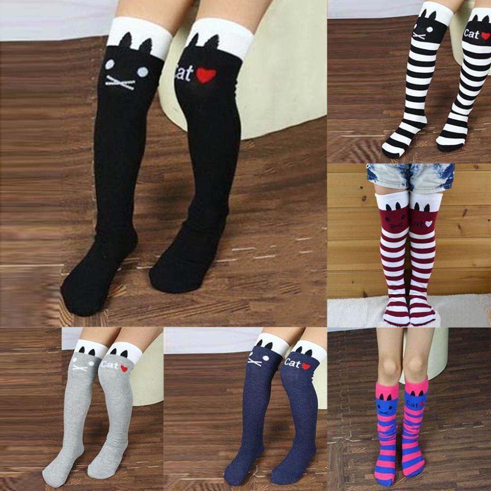 Гаджет  Hot Selling New Cotton Knee High Socks Children In tube Socks Striped knee girls Straight Colorful Socks None Детские товары