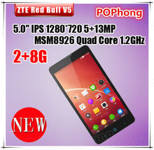 F Original ZTE V5 Red Bull cell phone 5.0″ CGS HD 1280×720 2GB RAM 8GB MSM8926 Quad Core Android 4.3 GPS WCDMA 13.0MP Camera