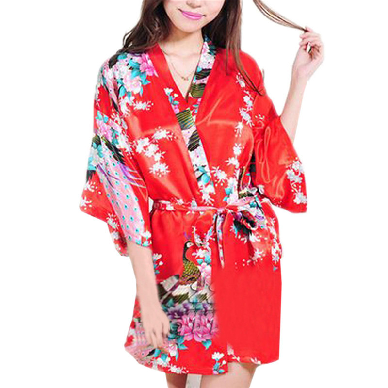 S-XXL 2015 Women Bathrobes Japanese Yukata Kimono Satin Silk Vintage Robe Sleepwear Sexy Lingerie Pajamas 8 Colors Nightgowns