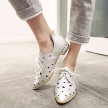 2015 New Arrival Size 32-48 Black White Pink Silver Lace Up Fashion Spring Summer Autumn Womens Girls Lady Flats Shoes D935