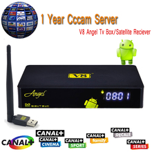 1 Year Europe Cccam Cline DVB-T2 V8 Angel Satellite Receiver Android 4.4 Smart Tv Box Kodi Spain Italy Cccam Server+1PC USB WIFI