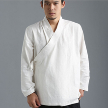 Chinese Men Clothing Retro Ethnic Han Wing Chun Costume Pure Linen Shirts Mens Casual Tops Kung Fu Uniform Shirt Loose Tunic