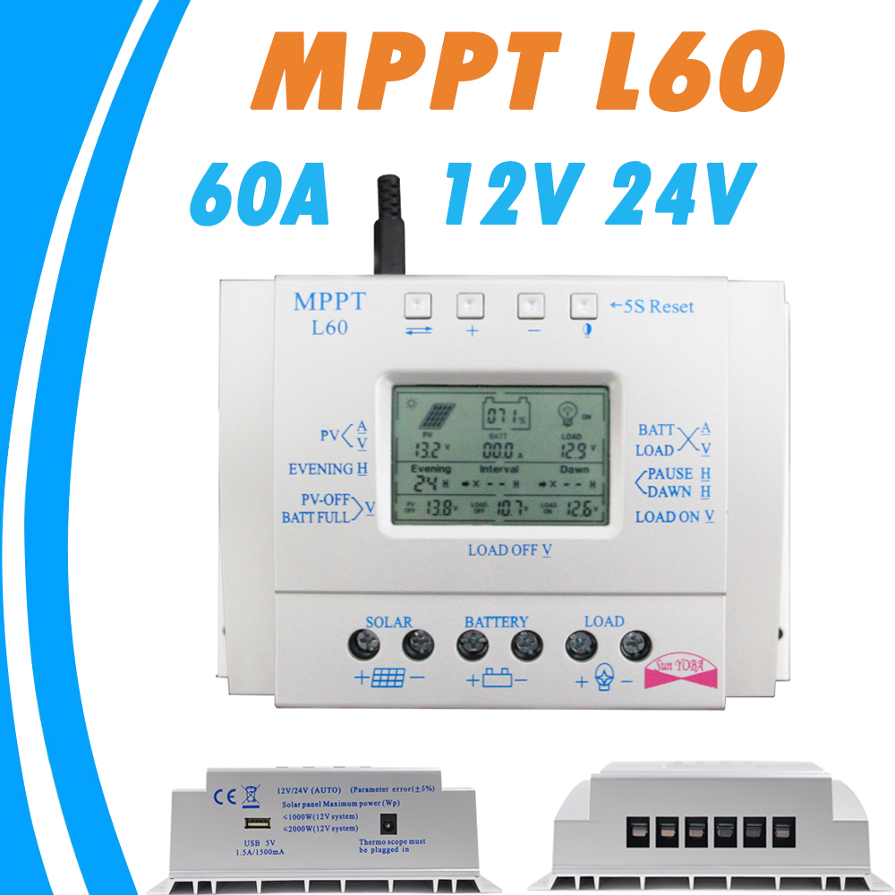 60A Solar Battery Charge Controller LCD 12V 24V Auto with USB 5V 1500mA Solar Regulator High Efficiency Solar Tracking System 60A Solar Battery Charge Controller LCD 12V 24V Auto with USB 5V 1500mA Solar Regulator High Efficiency Solar Tracking System