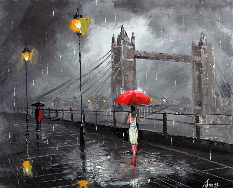 FREE SHIPPING Original abstract landscape oil painting London Street