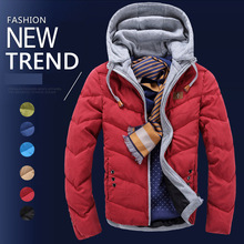 New Arrival Brand Men Warm Cotton Coat Men Padded Winter Korean Thicken Hooded Mens Red Jacket Men Red Thick Coat Men 3XL TA020