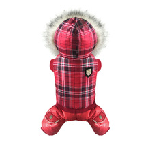 PetRadise 2016 Pet Dog Coat Jacket Jumpsuit Dogs Winter Warm Clothes with Hat Red Chequer