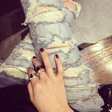 2016 Distressed Jeans Light Blue Skinny Ripped Jeans For Women Hole Washed Female Pencil Denim Pants Styling Apparel Zipper Fly