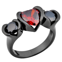 Size 6/7/8/9/10 Jewelry Honey Heart Ruby Zircon Black Sapphire Anel Aneis 10KT Black Gold Filled Women Wedding Rings RB0147