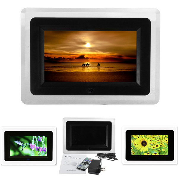 CE Certificated 7Inch TFT LCD Digital Photo Movies Frame Wide Screen Desktop With LED Light Flash