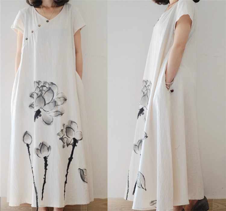 summer Cotton Linen Dress 2015 Women Loose Slim Dr...