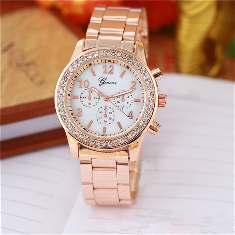 Luxury Brand Design CZ Diamond Geneva Watch Women Stainless Steel Casual Wristwatch Women Fashion Watches Relogio