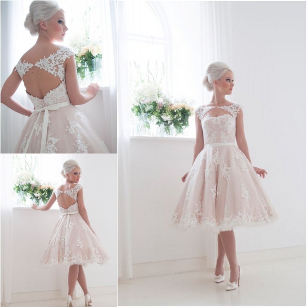 Short Blush Lace Wedding Dress Carley Connellan